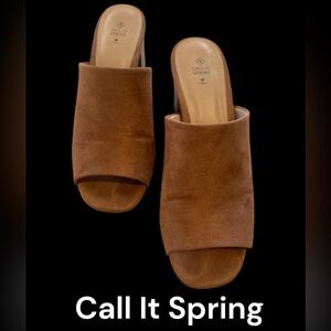 Call It Spring Tan Suede Mules
